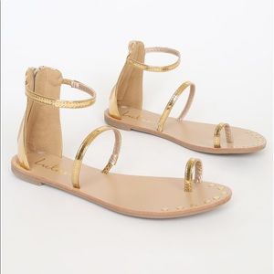 NWT Lulus Gold Flat Ankle Strap Sandals